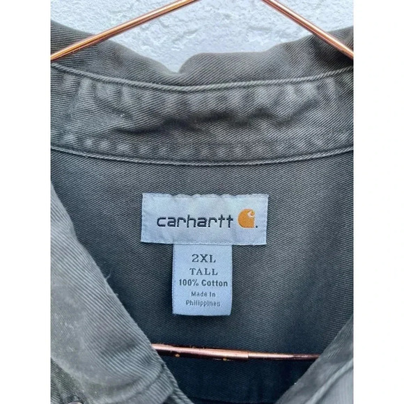 Carhartt Mens Long Sleeve Button Down Denim Shirt Jacket Military Green Sz 2XL - Picture 10 of 10